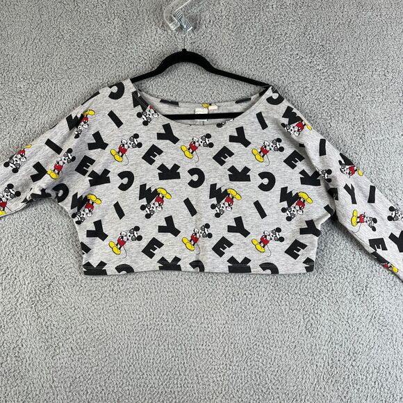 Mickey Mouse Disney  T Shirt Crop Top Womens M  Gray All Over Print Sunglasses - Picture 2 of 7